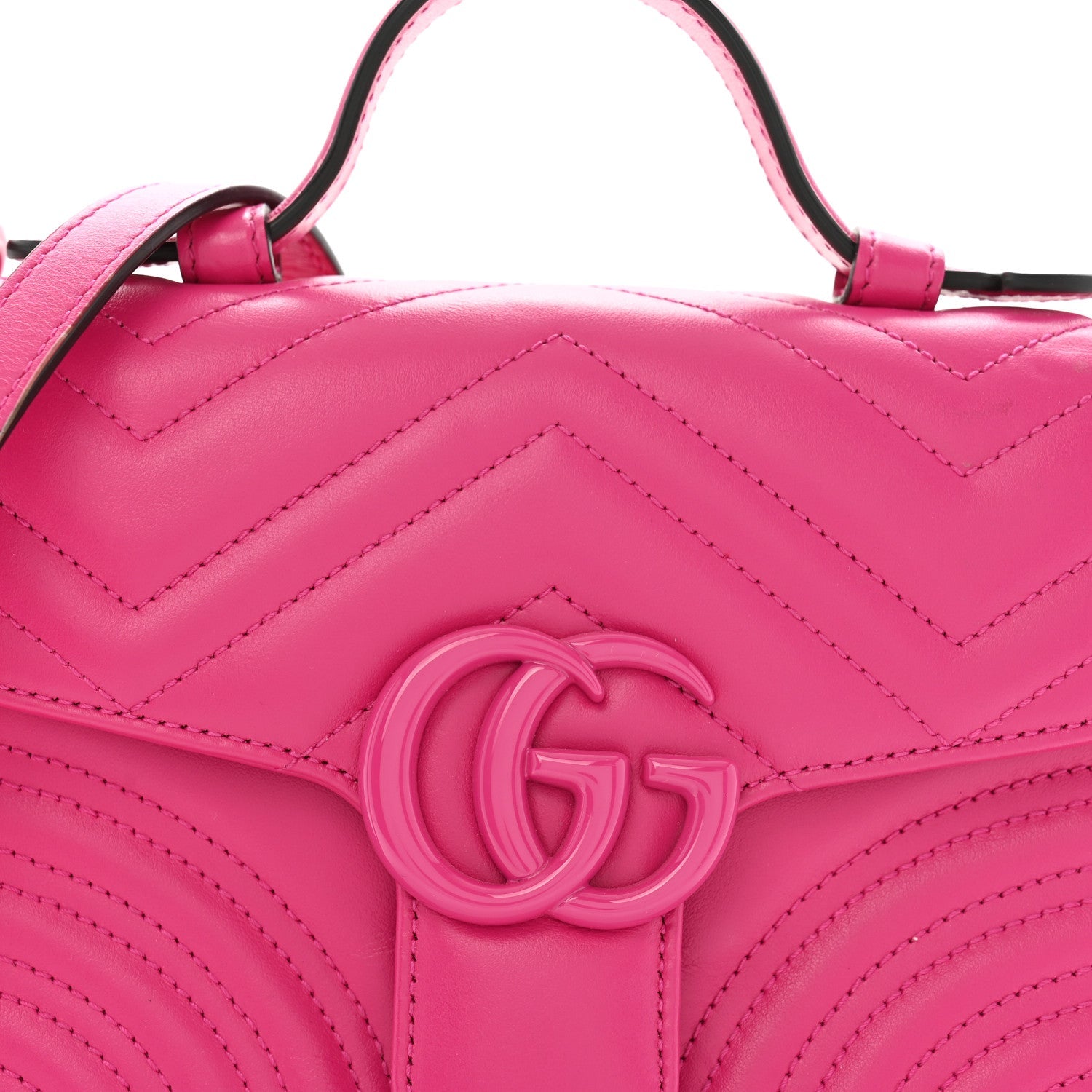 Gucci Calfskin Matelasse Monochrome Mini GG Marmont Top Handle Shoulder Bag Classic Fuxia