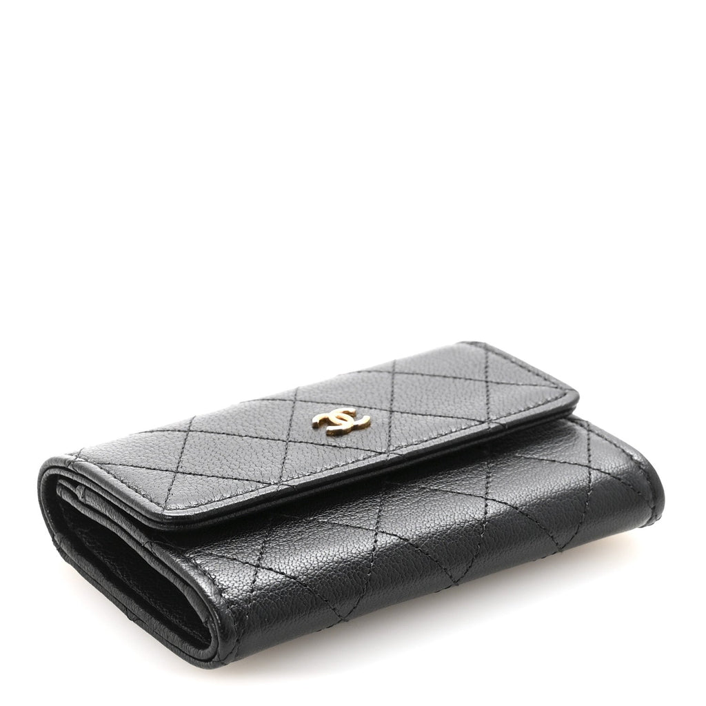 Goatskin Quilted Flap Card Holder Black