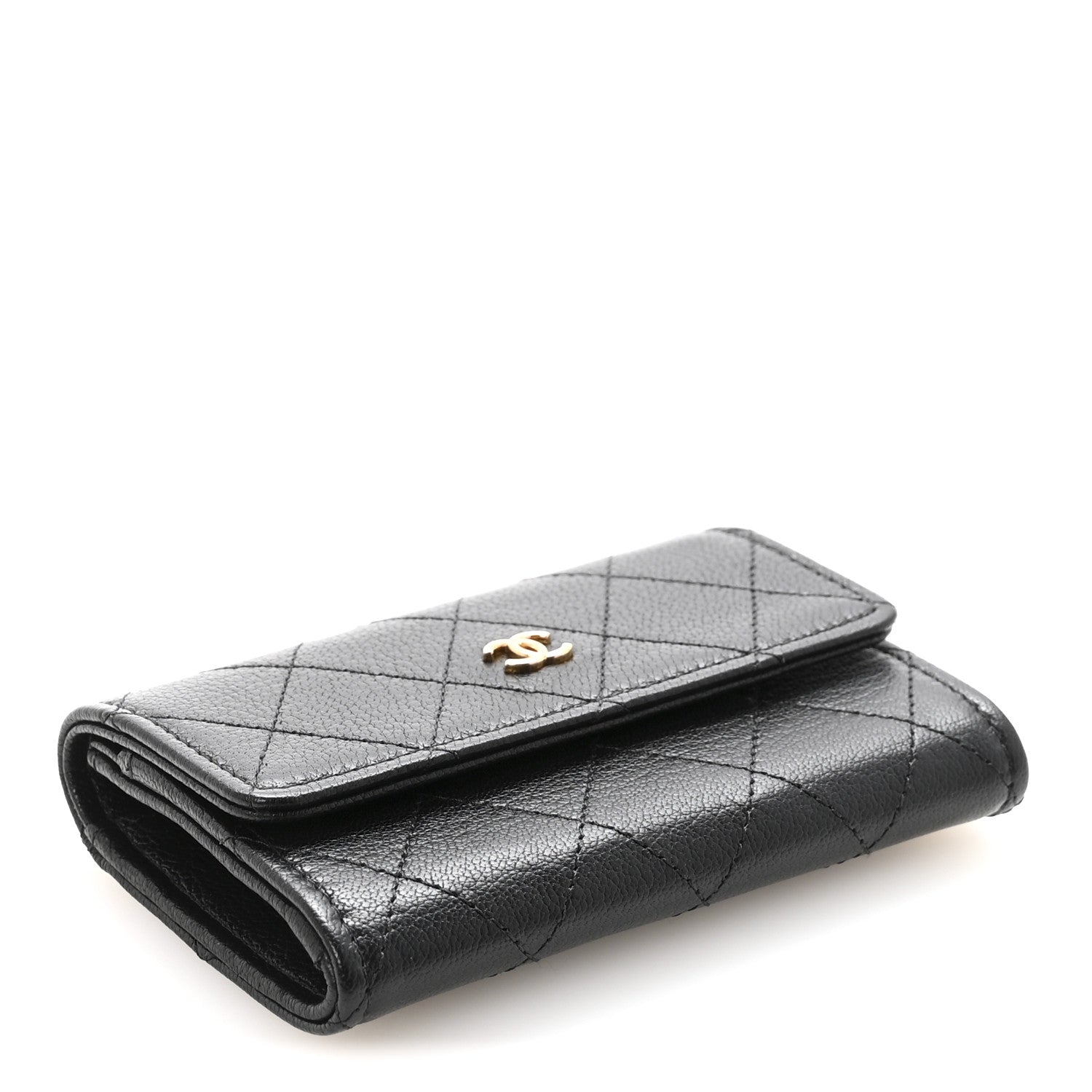 Goatskin Quilted Flap Card Holder Black