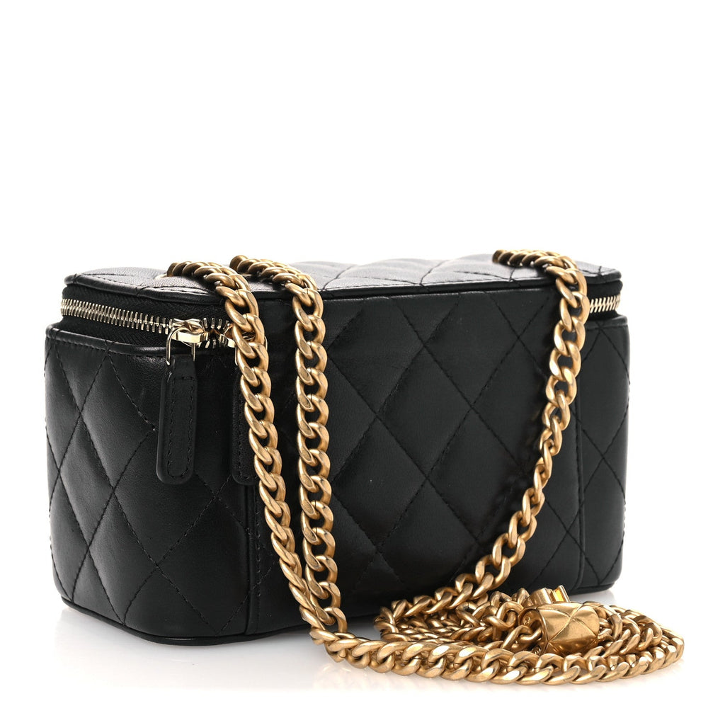 Chanel Lambskin Quilted Small Pillow Crush Vanity Case With Chain Black