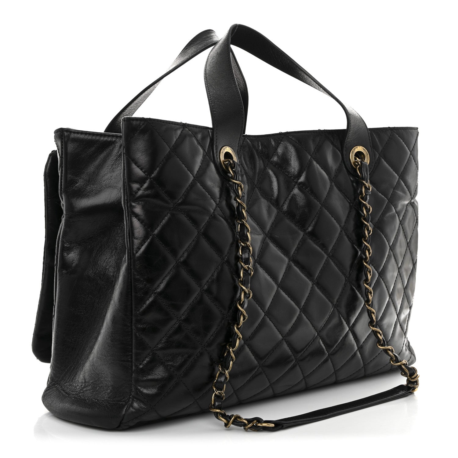 Chanel Snakeskin Glazed Calfskin Quilted Urban Mix Tote Black