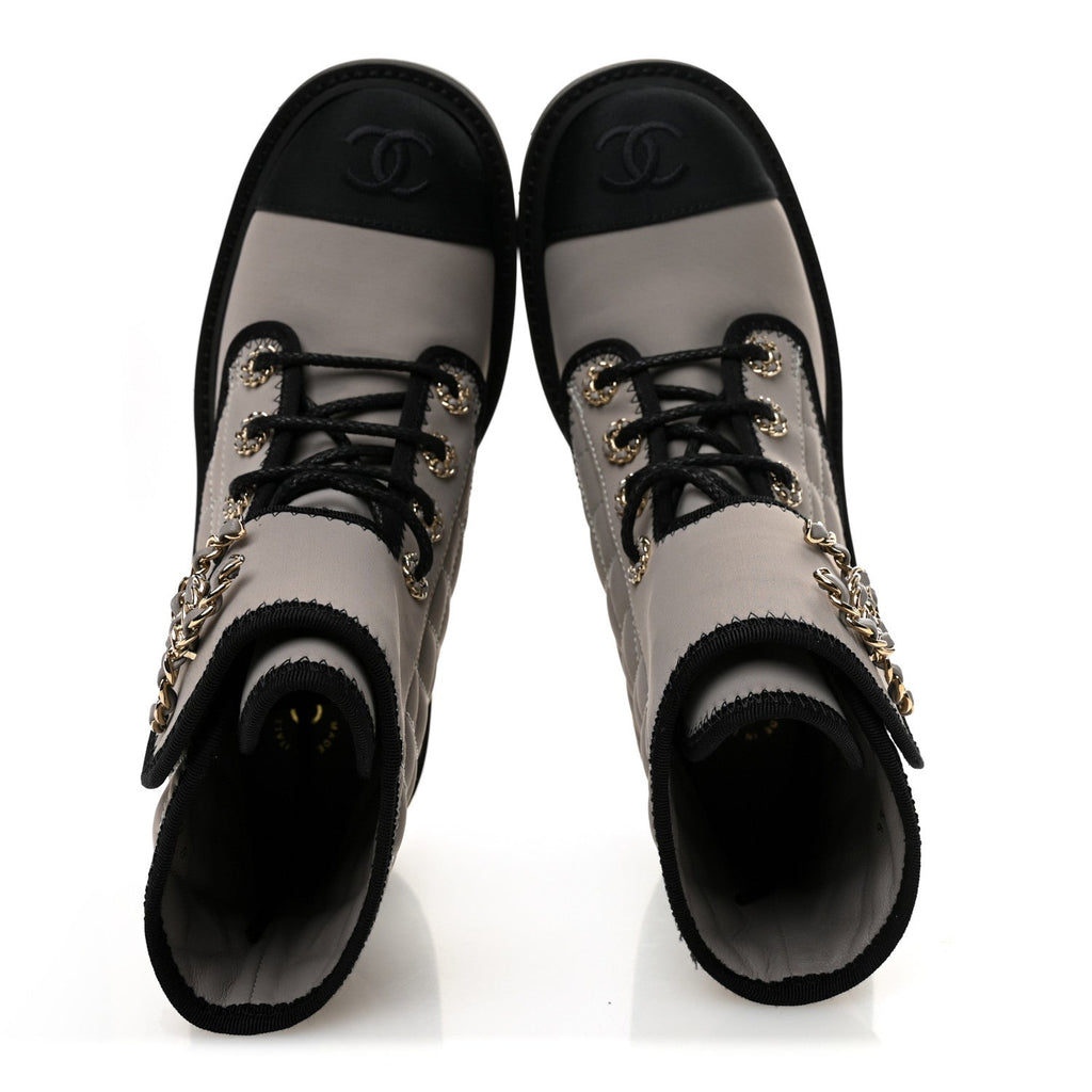 Fabric Grosgrain Quilted Cap Toe Lace Up Combat Boots 36 Gray