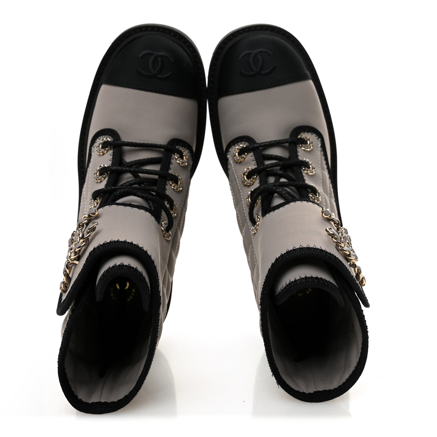 Fabric Grosgrain Quilted Cap Toe Lace Up Combat Boots 36 Gray