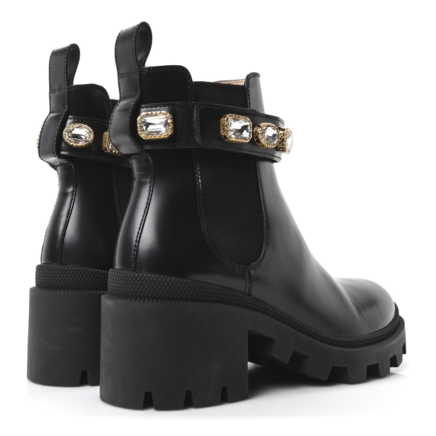 Gucci Calfskin Crystal GG Trip Chelsea Ankle Boots 35 Black