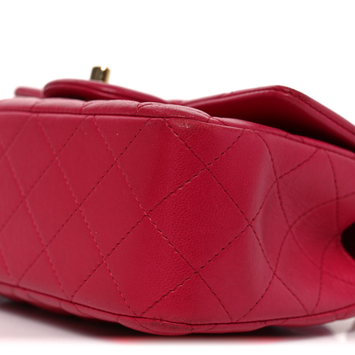 Chanel Lambskin Quilted Mini Top Handle Rectangular Flap Dark Pink