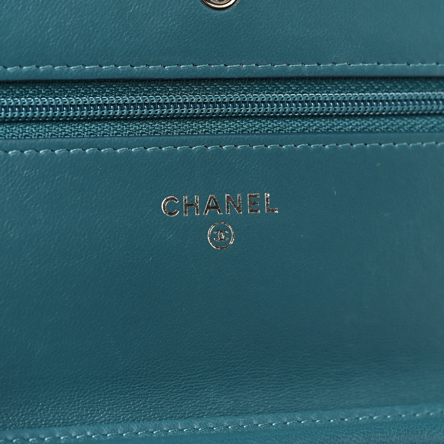 Chanel Lambskin Chevron Quilted Wallet On Chain WOC Turquoise