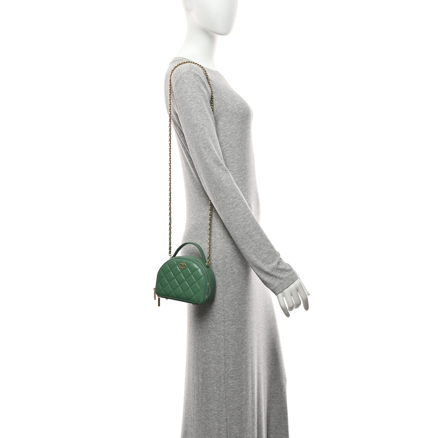 Chanel Lambskin Quilted Chic Riviera Top Handle Vanity Case Green