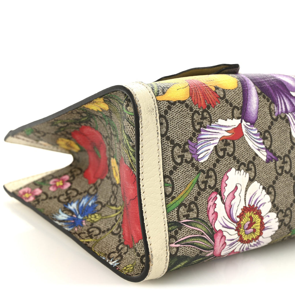 Gucci GG Supreme Monogram Flora Textured Calfskin Small Padlock Tote Beige Ebony Multicolor Mystic White