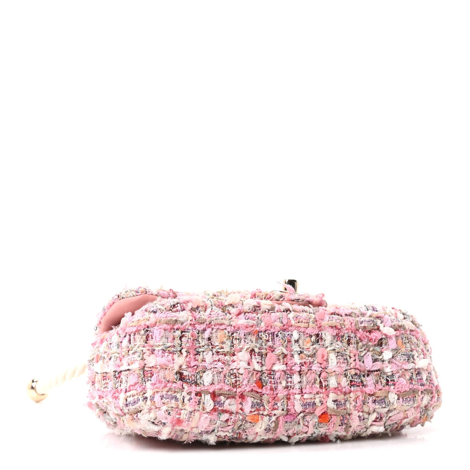 Chanel Tweed Mini Pearl Handle Flap Pink Beige Orange Ecru