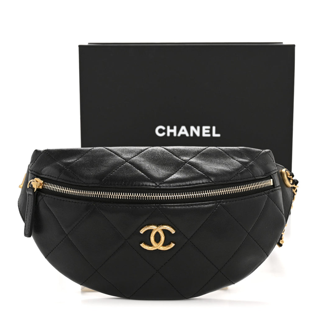 Chanel Lambskin Enamel Quilted Waist Bag Black