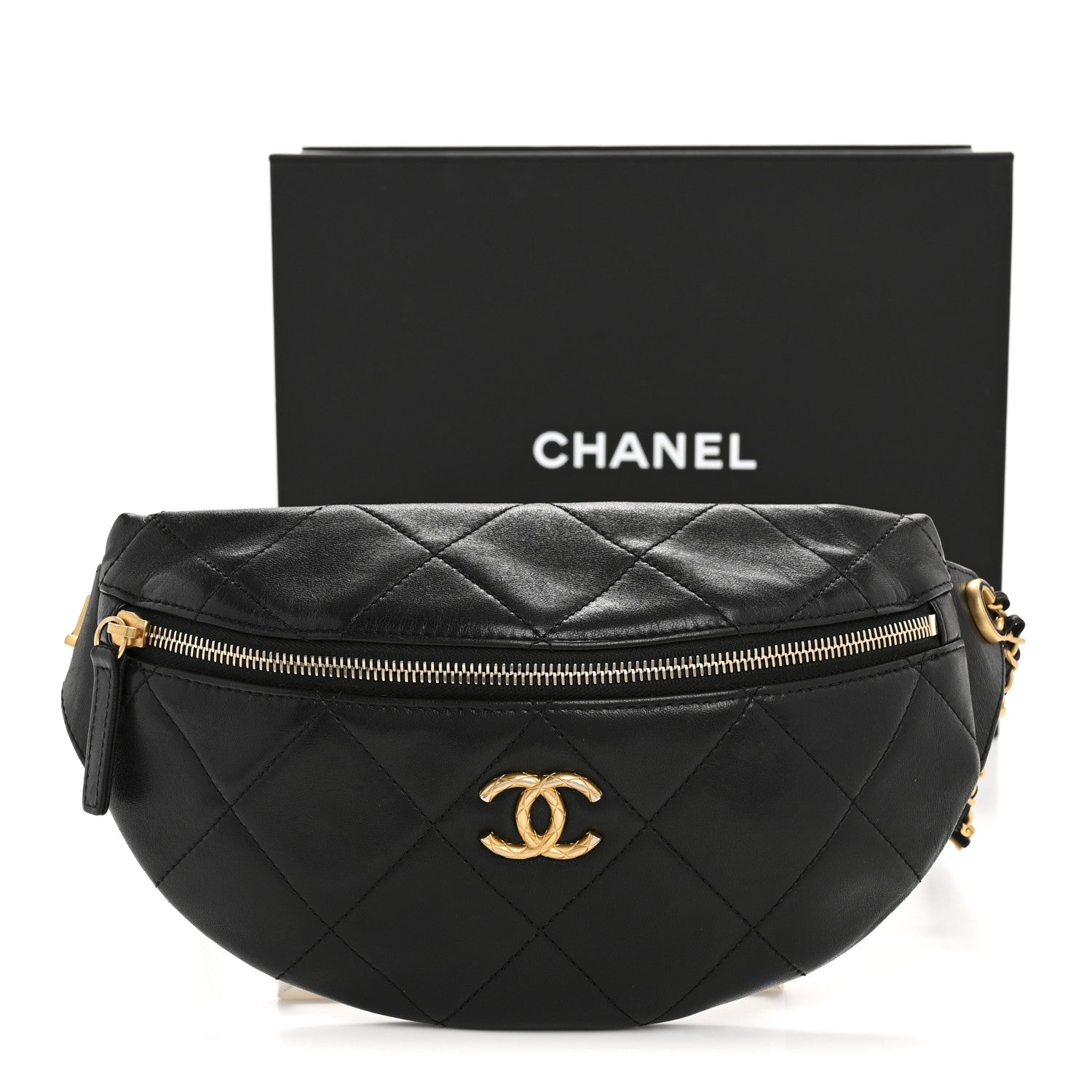 Chanel Lambskin Enamel Quilted Waist Bag Black