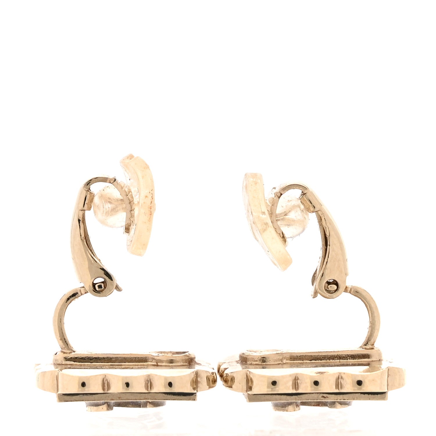 Resin CC Square Clip On Earrings Gold Black