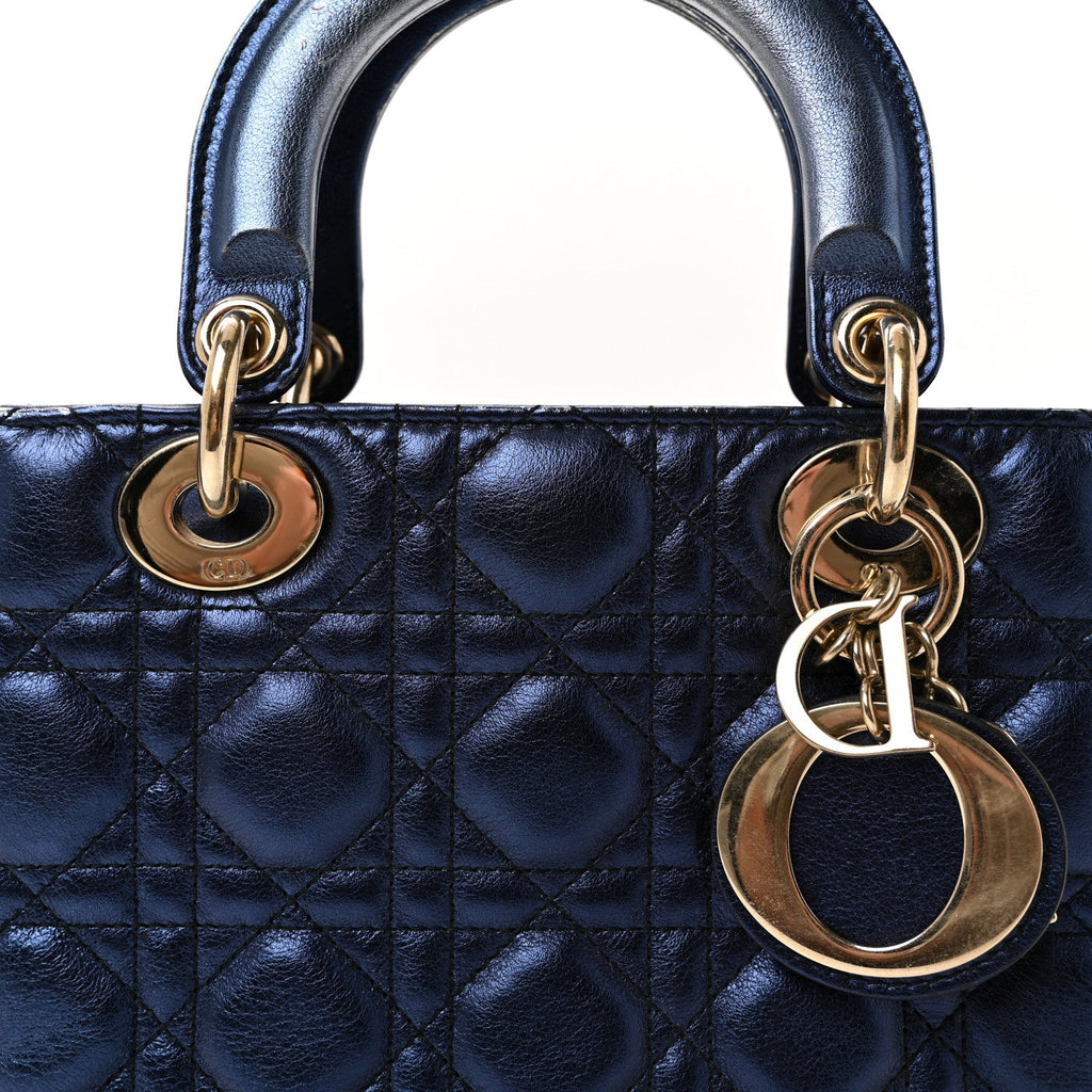 Christian Dior Metallic Lambskin Cannage Small My ABCDior Lady Dior Blue