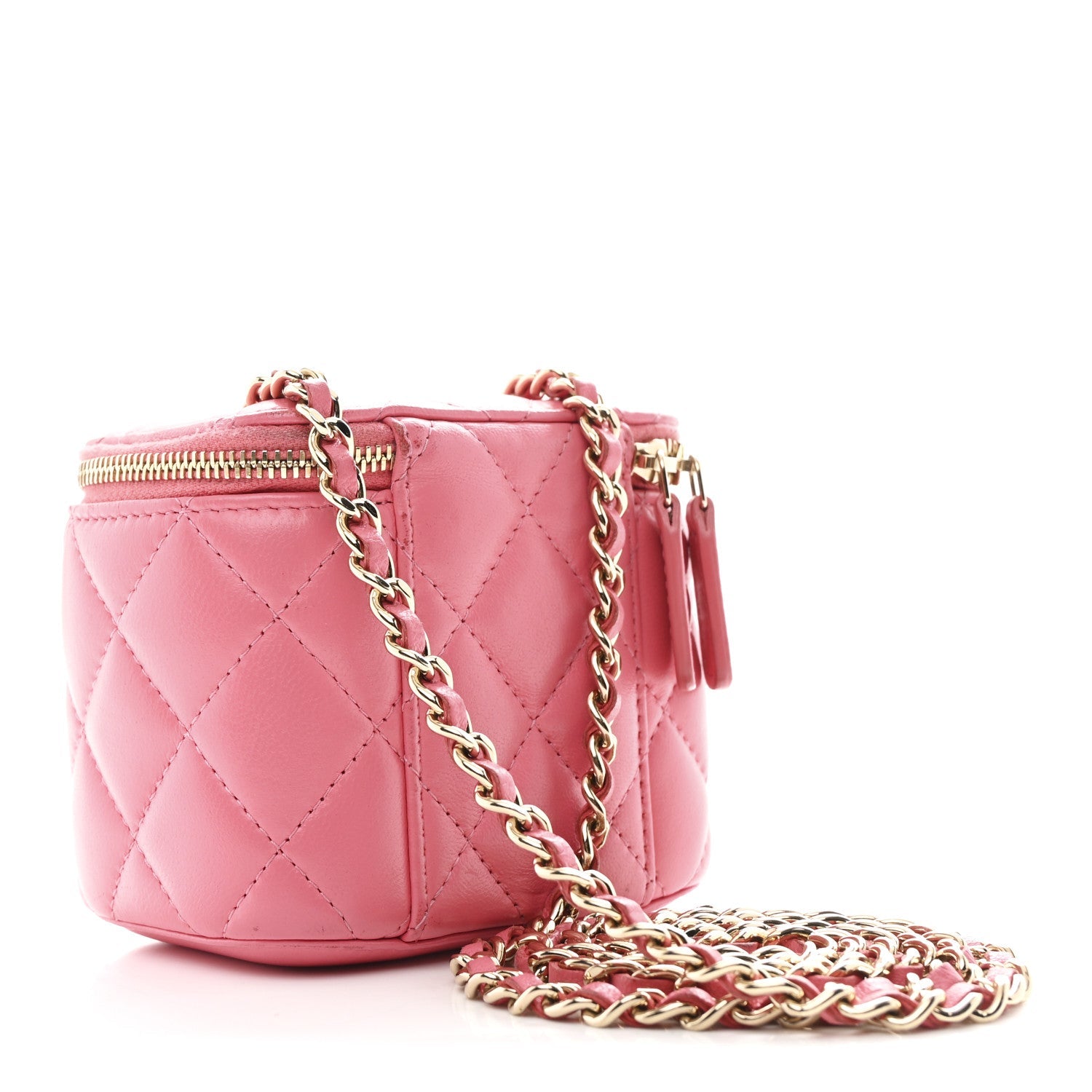 Chanel Lambskin Quilted Pearl Crush Mini Vanity Case With Chain Dark Pink