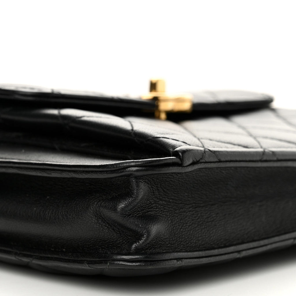 Chanel Lambskin Quilted Square Front Pocket Clutch With Chain Black