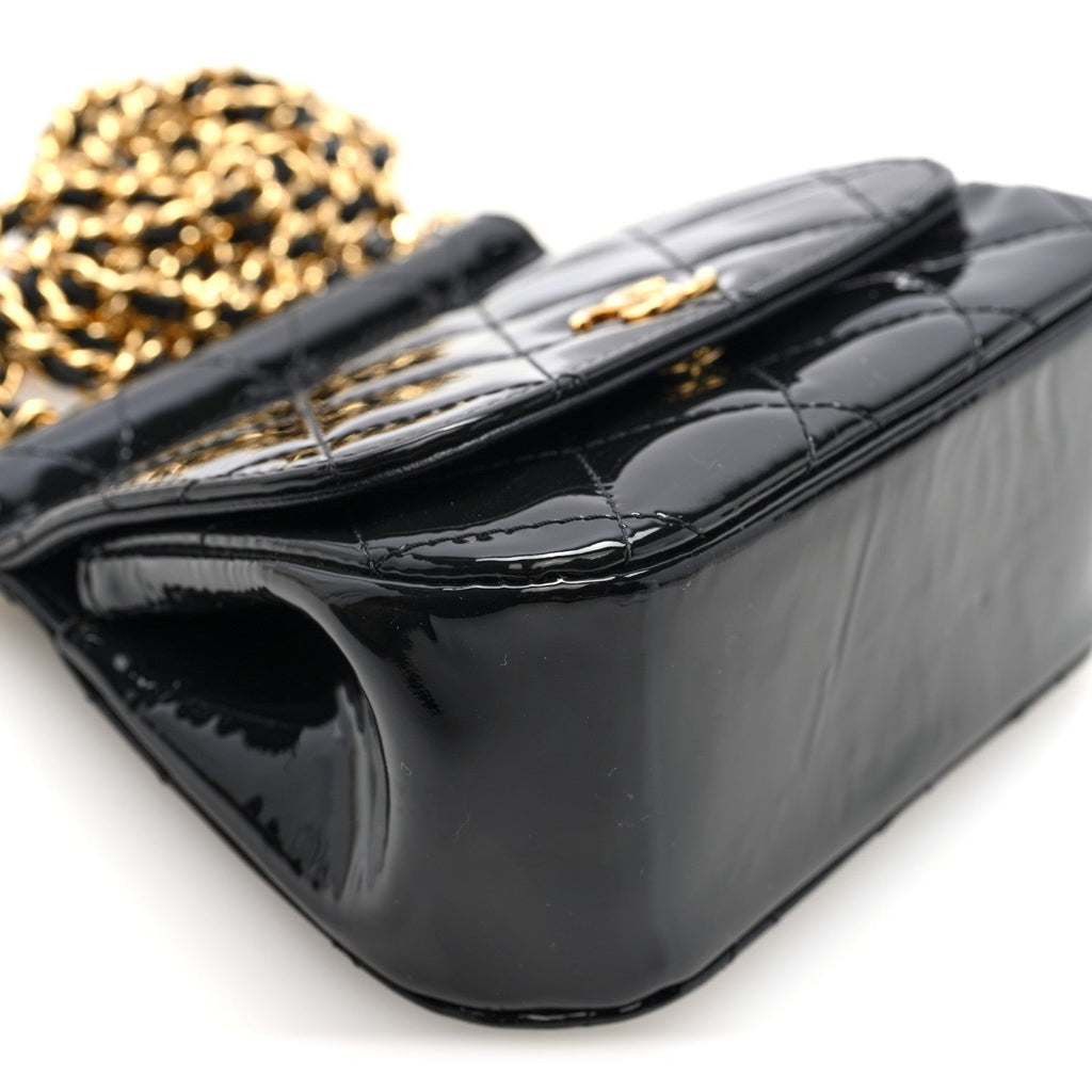 Chanel Patent Quilted Frame Clutch Flap With Chain Black