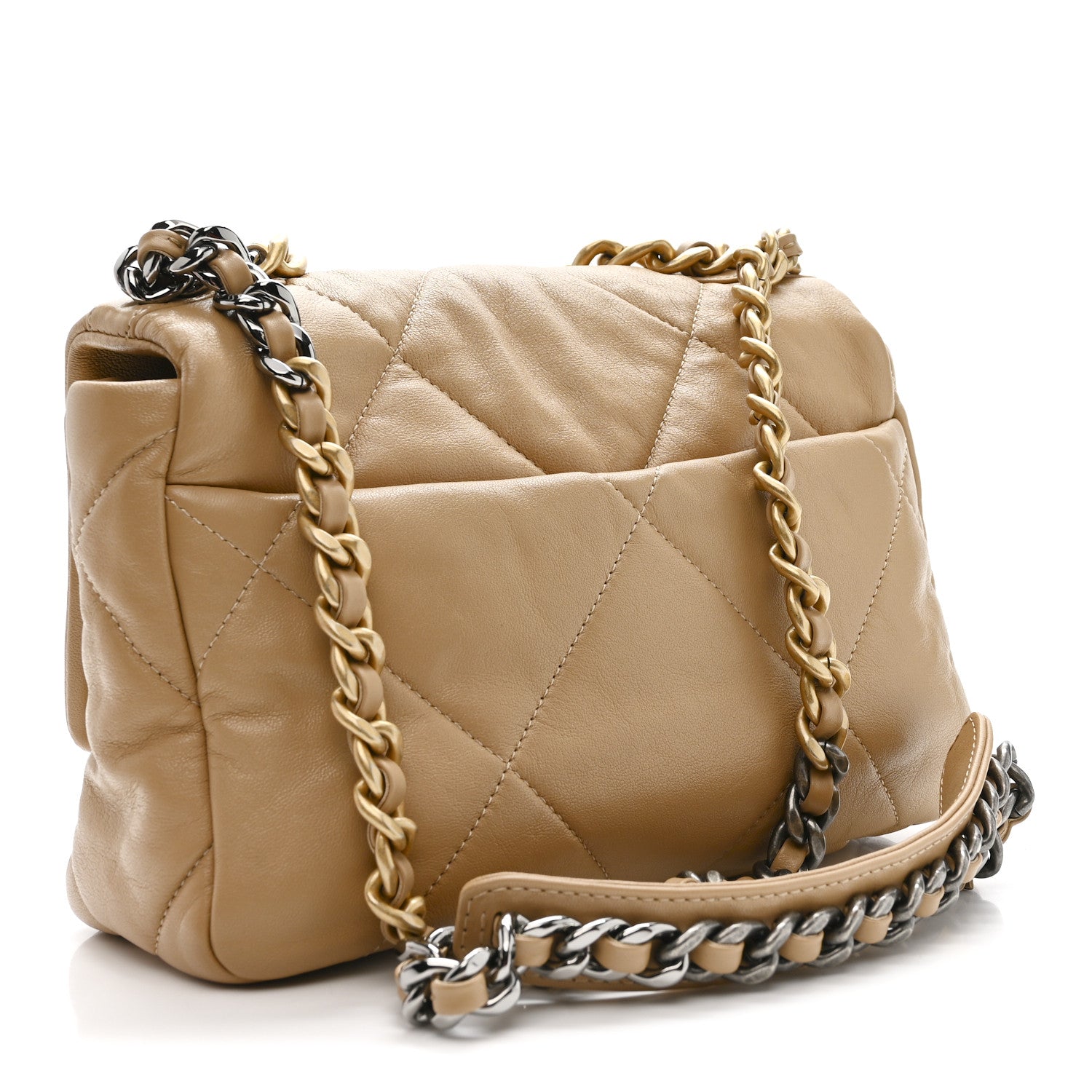 Chanel Goatskin Quilted Medium Chanel 19 Flap Dark Beige