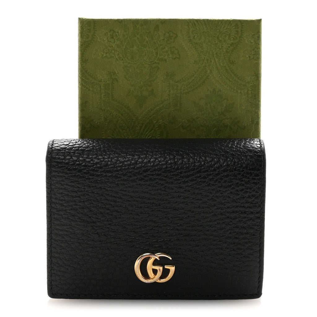 Gucci Pebbled Calfskin GG Marmont Card Case Black