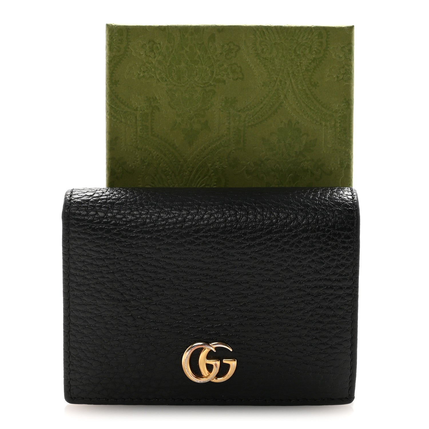 Gucci Pebbled Calfskin GG Marmont Card Case Black