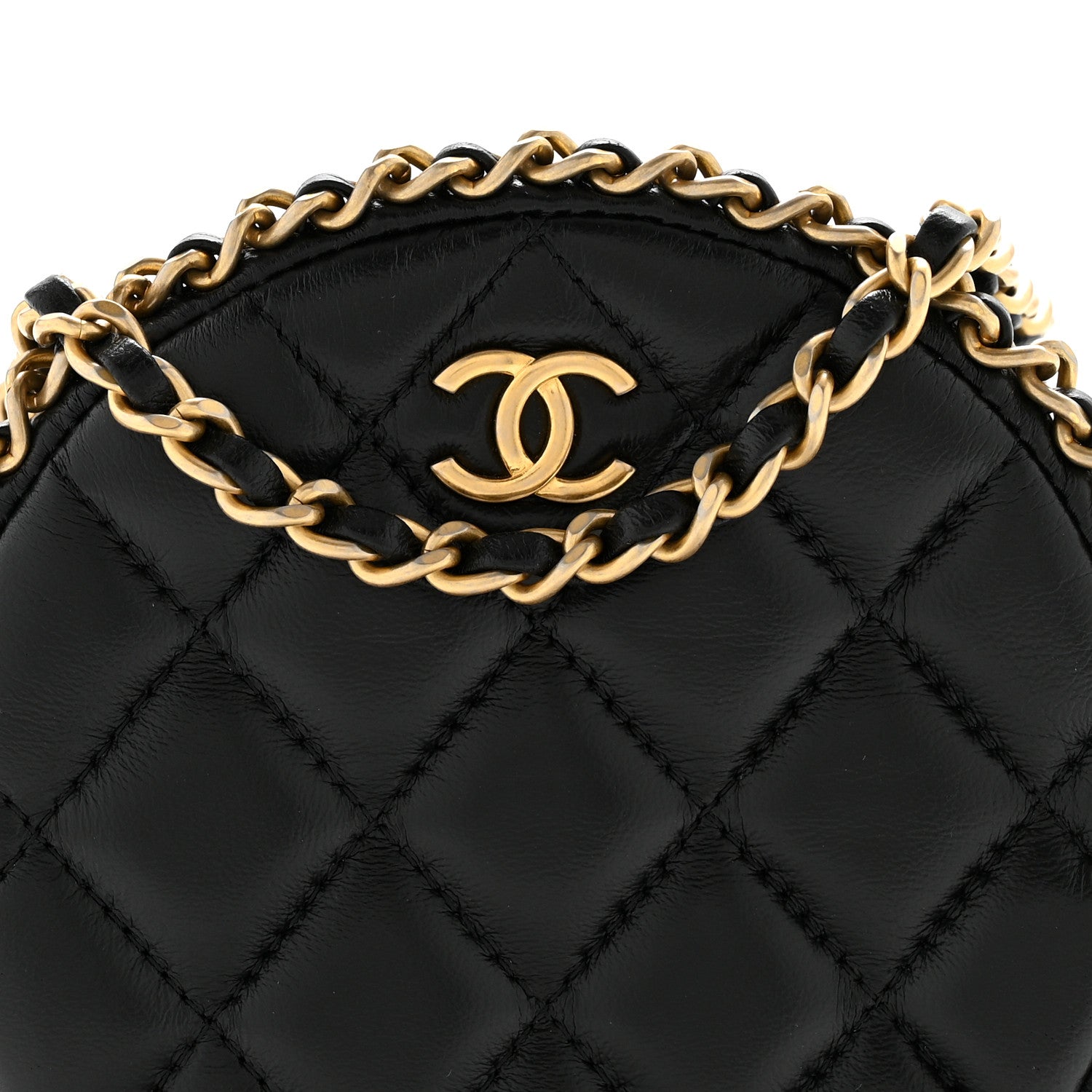 Chanel Lambskin Quilted Chain Around CC Round Clutch With Chain Black