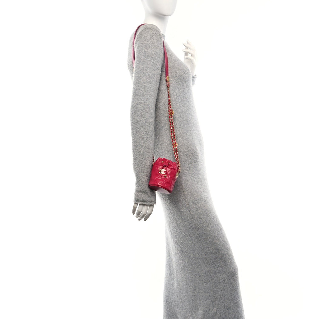 Chanel Caviar Quilted Twist Your Buttons Mini Bucket Bag Fuchsia