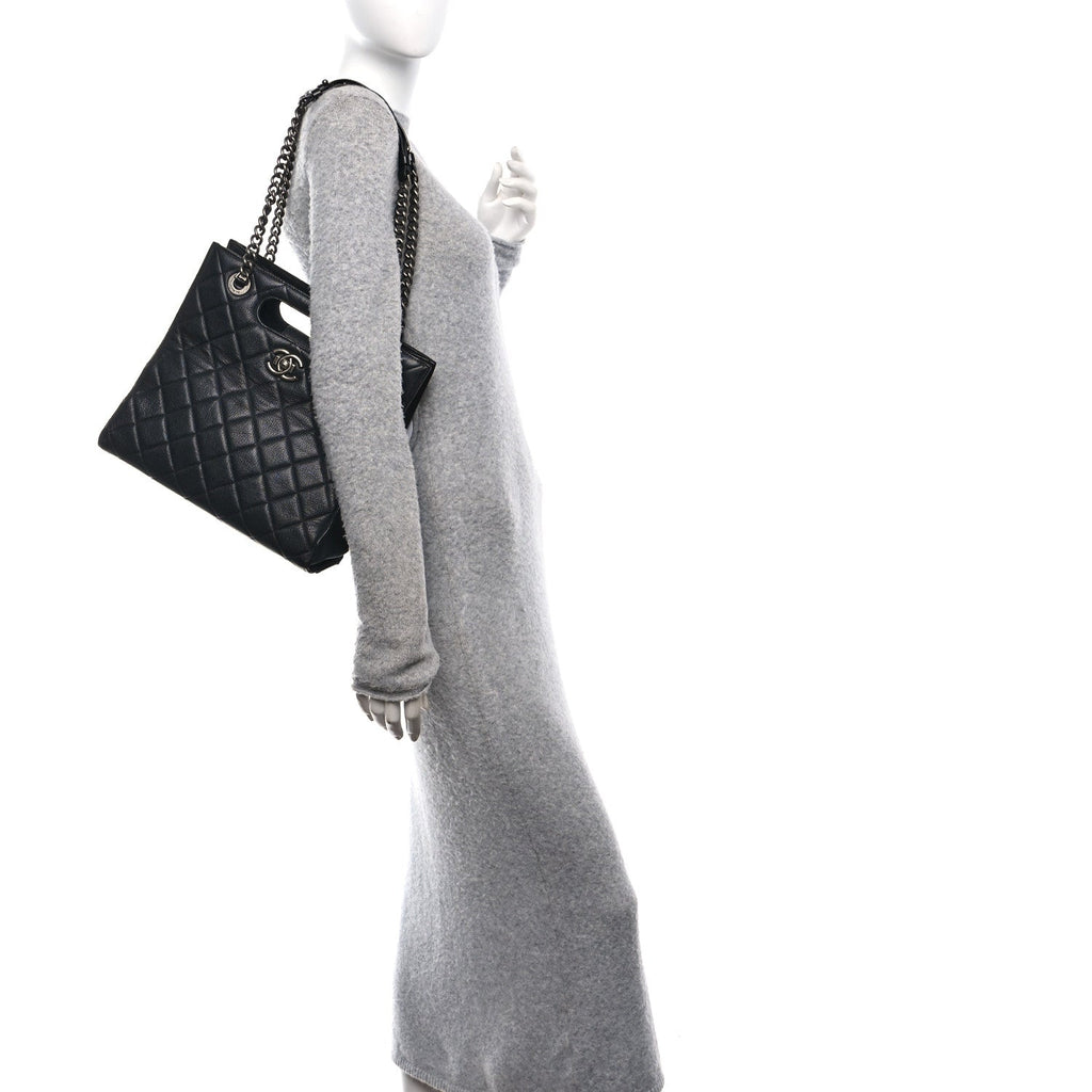Chanel Goatskin Quilted Small Perfect Edge Shopping Tote Black
