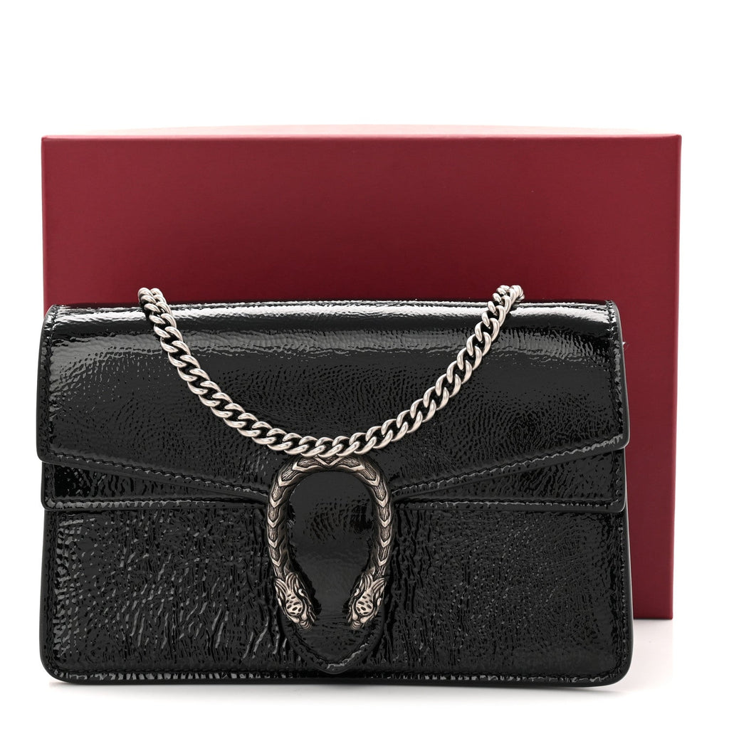 Gucci Crinkled Patent Super Mini Dionysus Shoulder Bag Black
