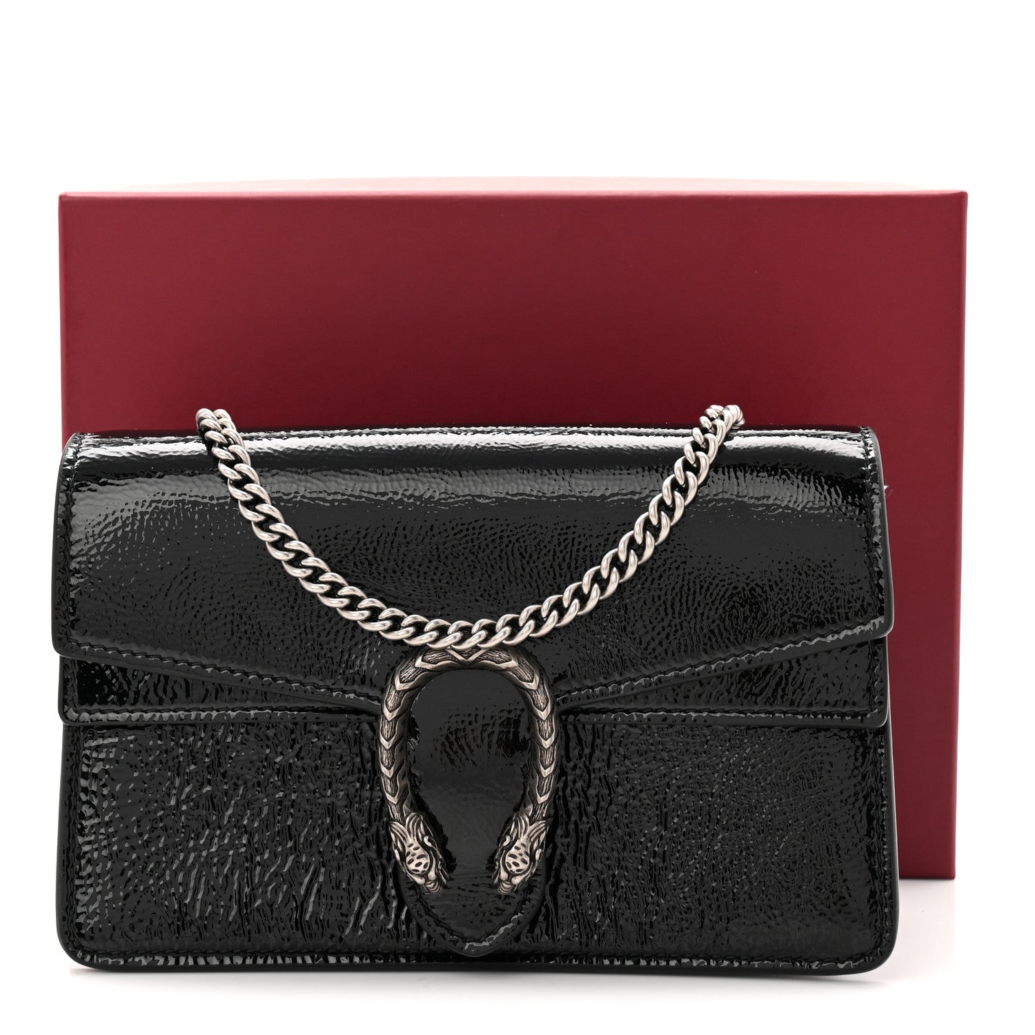 Gucci Crinkled Patent Super Mini Dionysus Shoulder Bag Black
