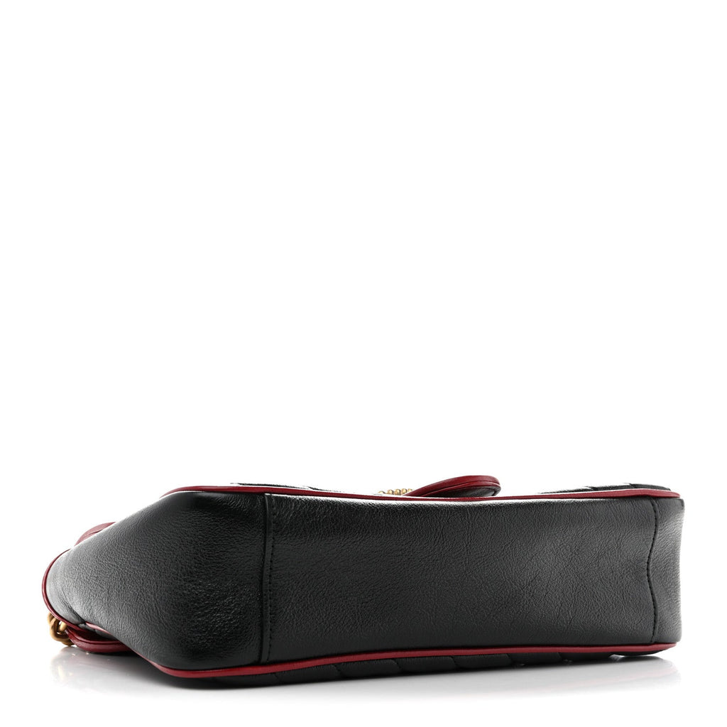 Gucci Vintage Effect Calfskin Matelasse Diagonal Small Torchon GG Marmont Shoulder Bag Black Romantic Cherry