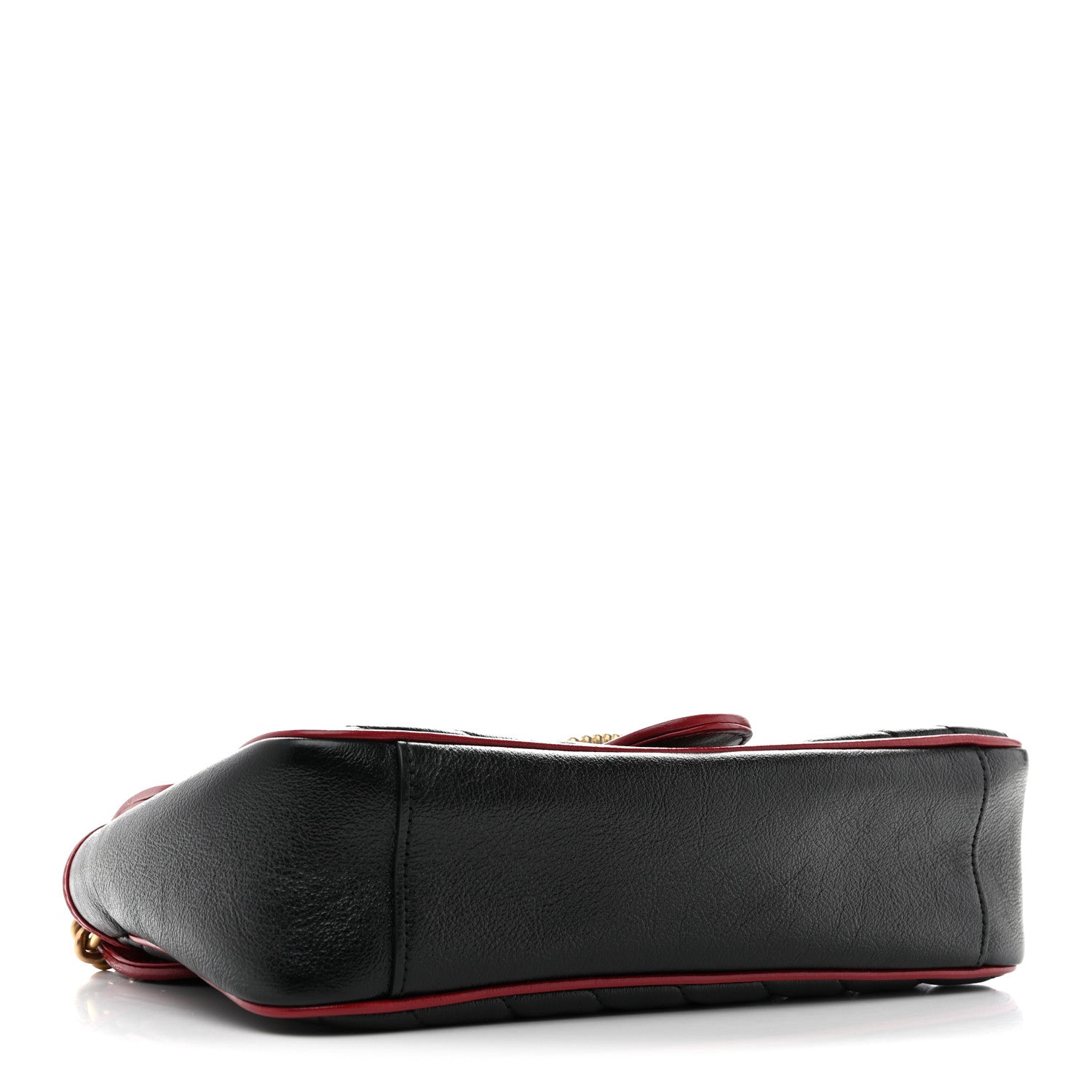 Gucci Vintage Effect Calfskin Matelasse Diagonal Small Torchon GG Marmont Shoulder Bag Black Romantic Cherry