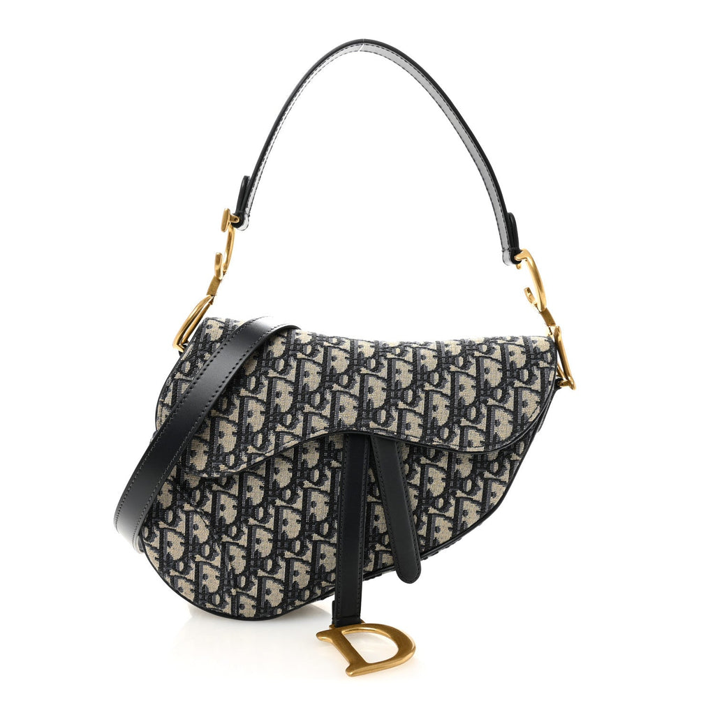 Christian Dior Oblique Saddle Bag With Strap Blue