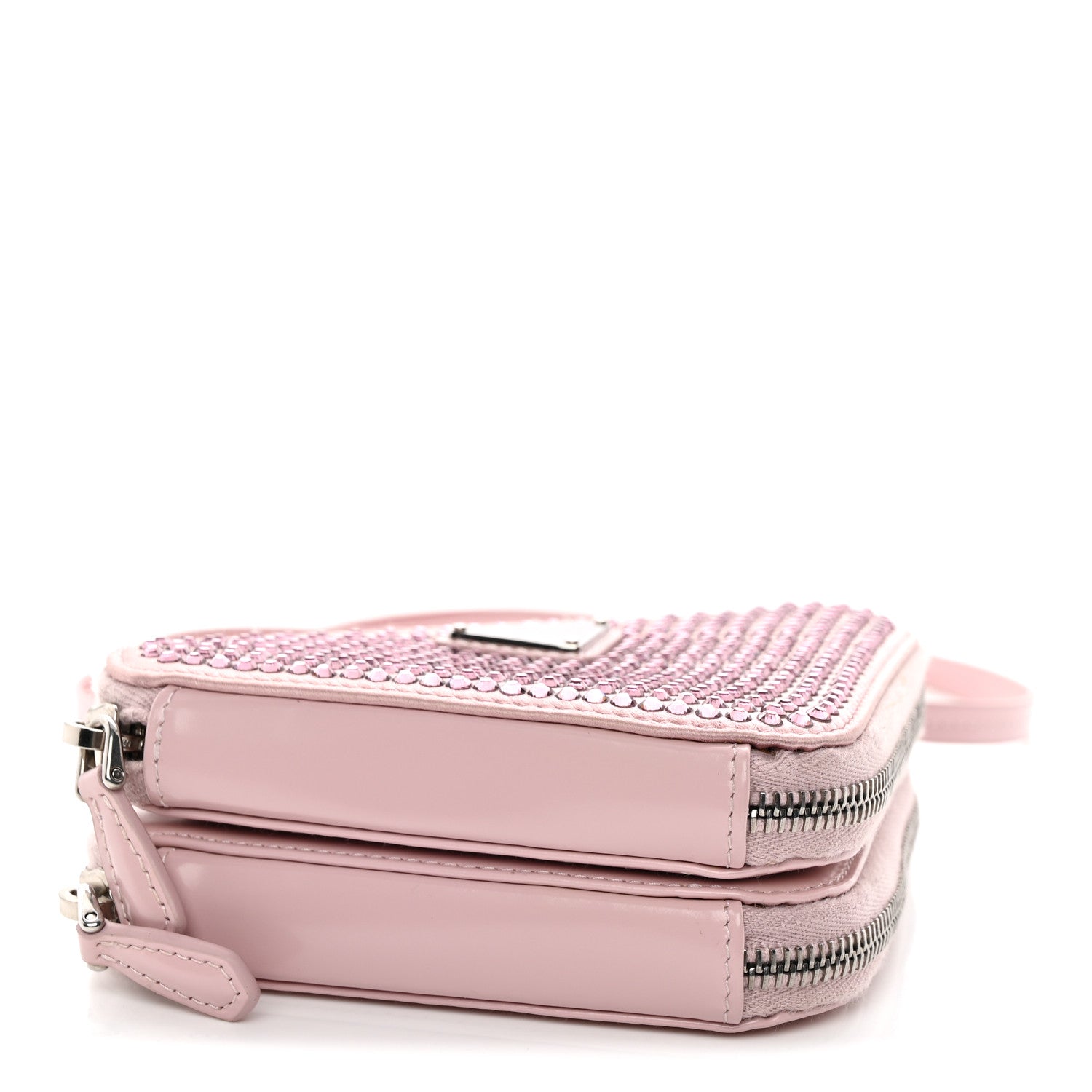 Prada Satin Crystal Mini Triangle Crossbody Pouch Alabastro
