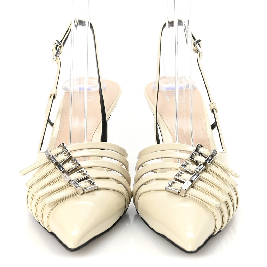 Gucci Patent Regents Slingback Pumps 38 New Ivoire