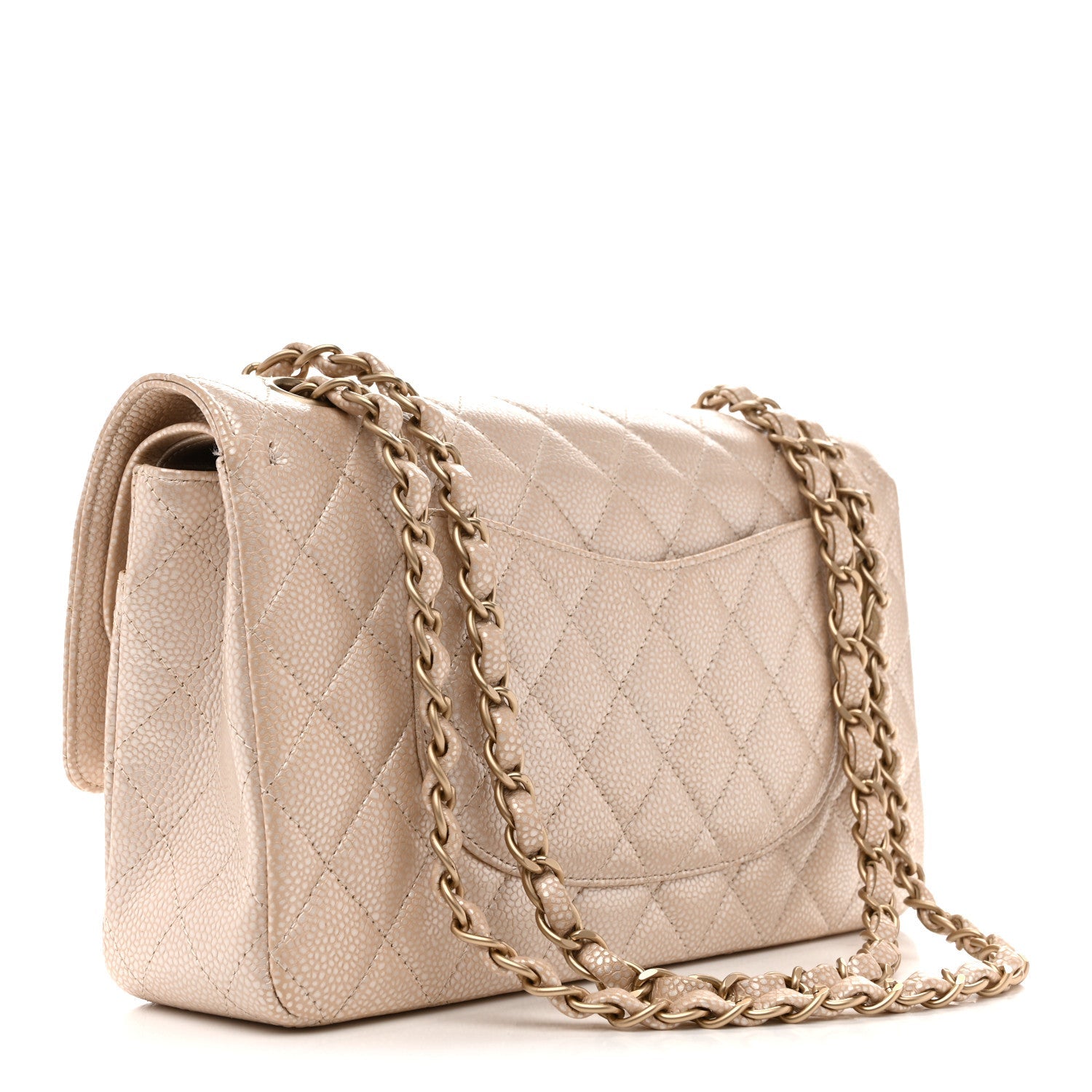 Chanel Pearly Caviar Quilted Medium Double Flap Light Beige