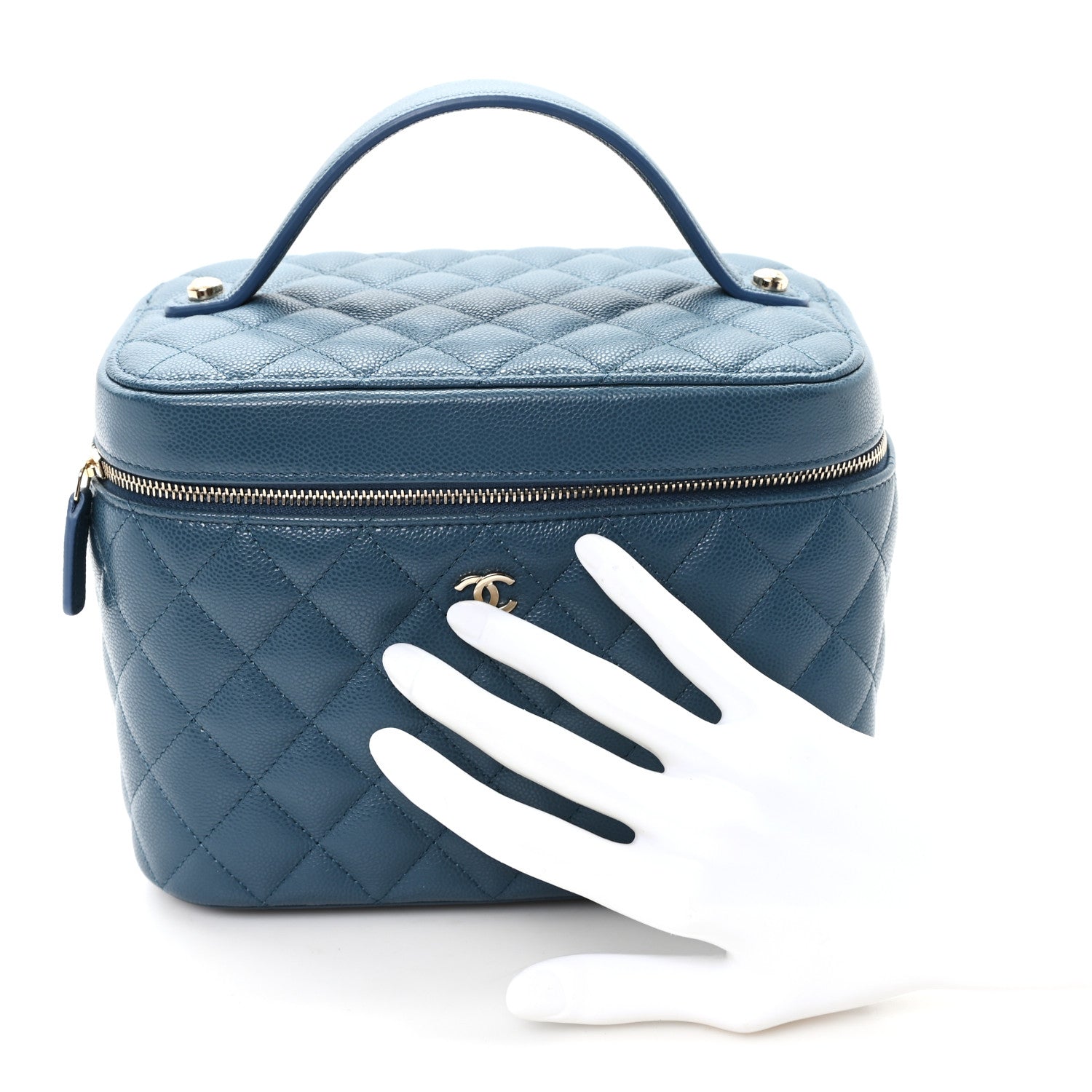 Caviar Quilted Large Vanity Pouch Blue