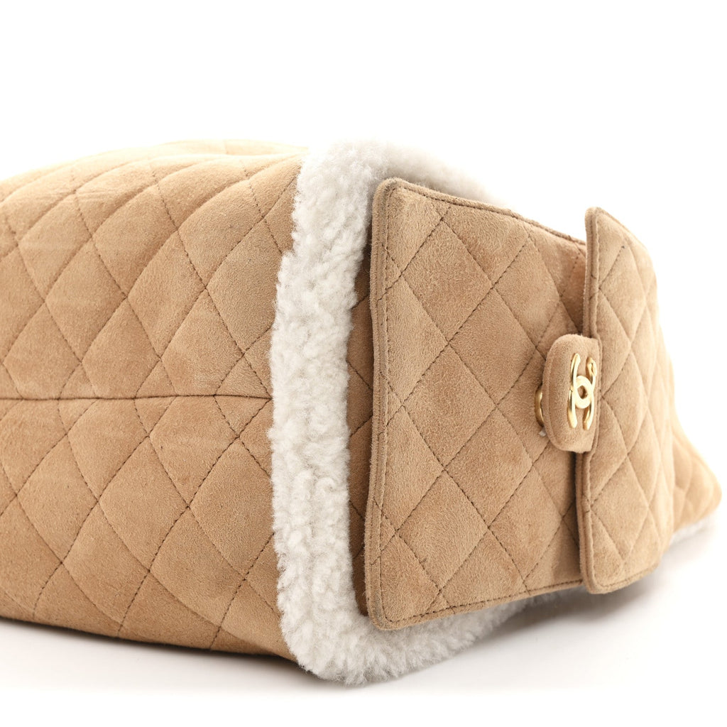 Chanel Suede Shearling Quilted Medium Chanel 25 Handbag Beige Natural