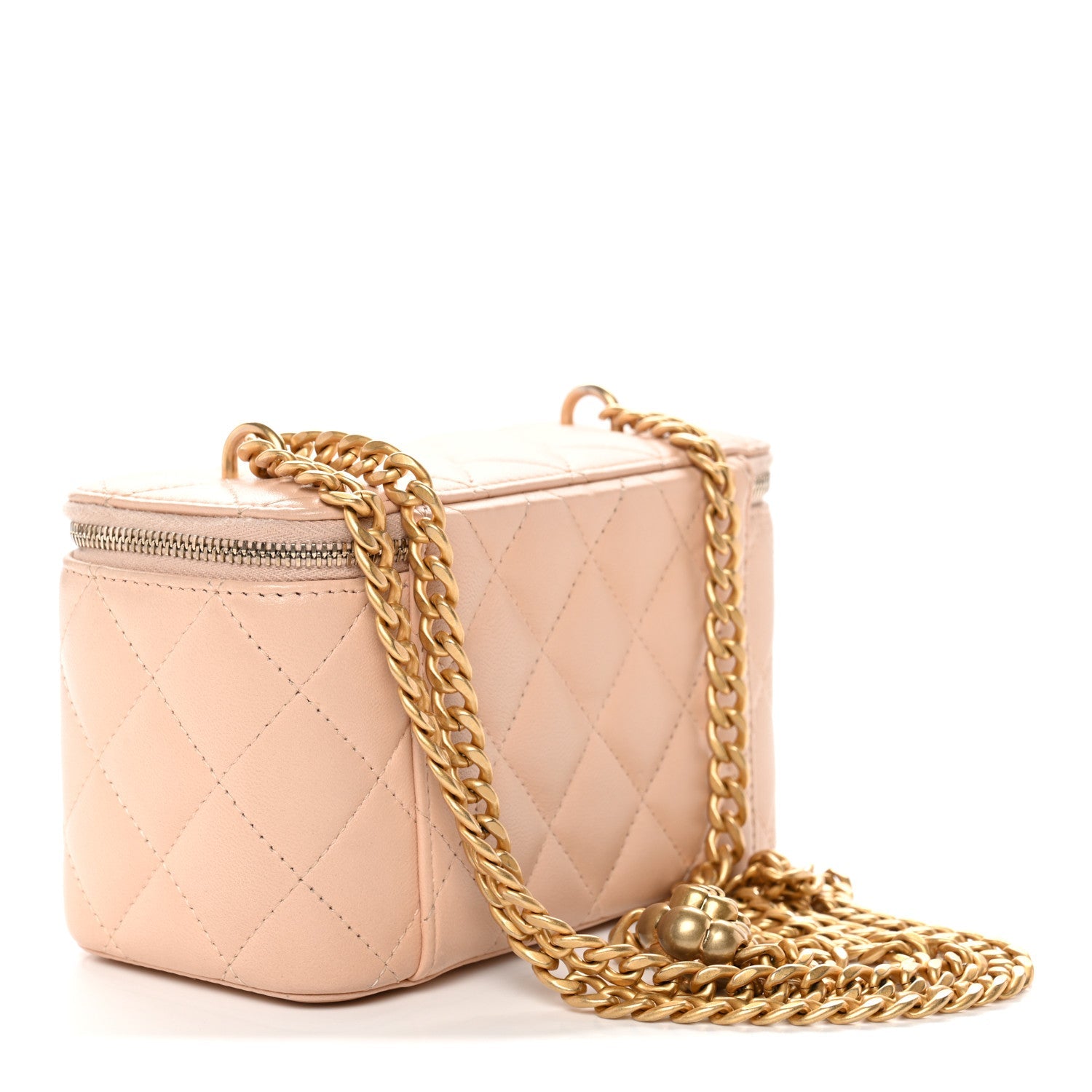 Chanel Lambskin Quilted Sweet Camellia Small Vanity Case With Chain Pink