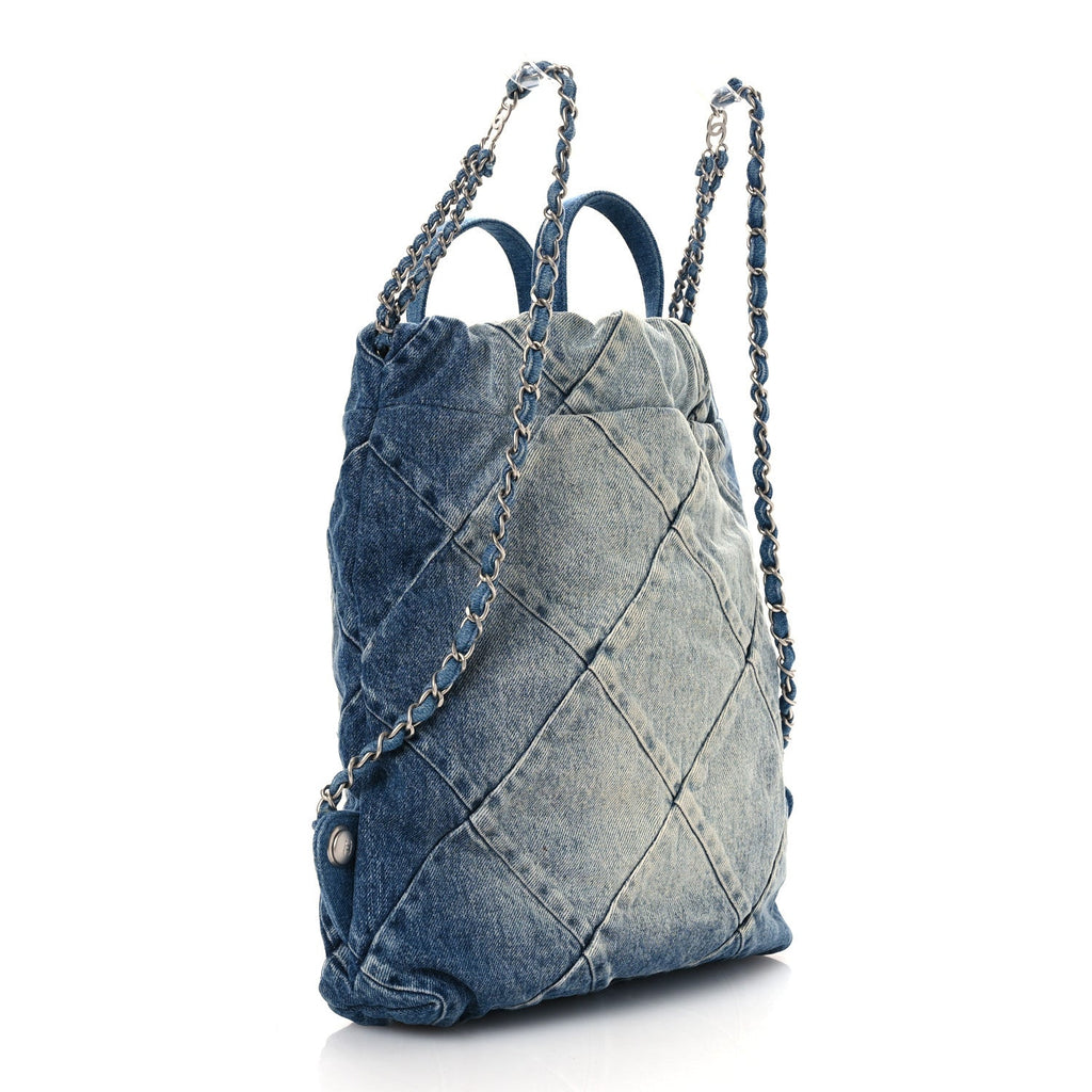 Chanel Denim Quilted Chanel 22 Backpack Blue