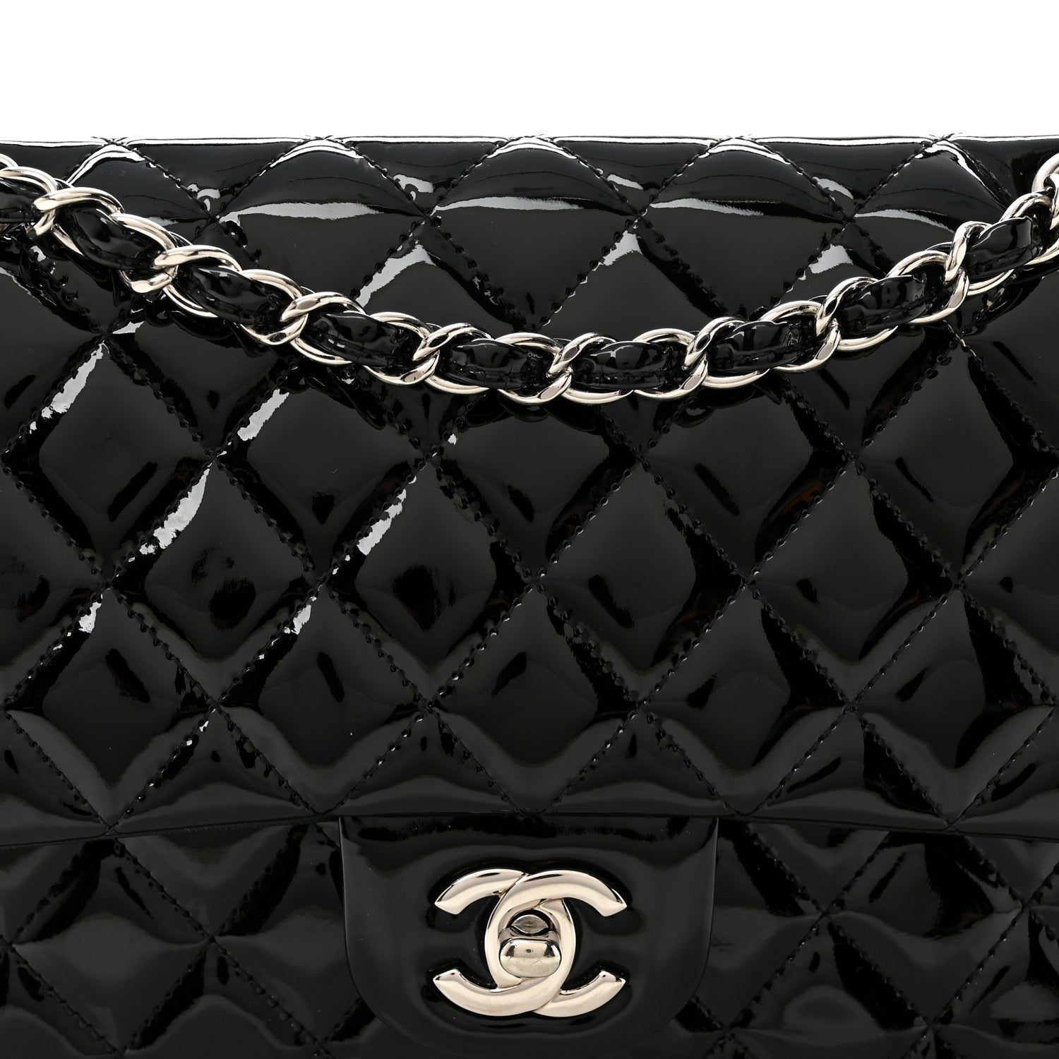 Chanel Patent Quilted Medium Double Flap Black