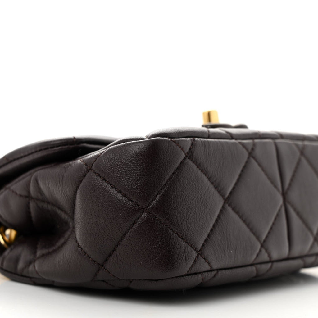 Chanel Lambskin Wenge Quilted Mini Fashion Wood Square Flap Dark Purple