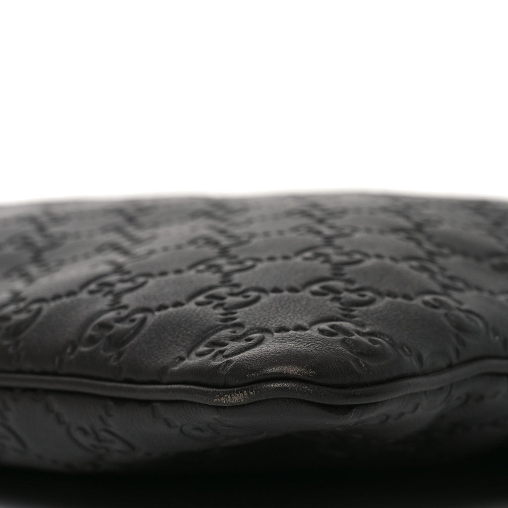 Gucci Guccissima Medium Flat Messenger Bag Black