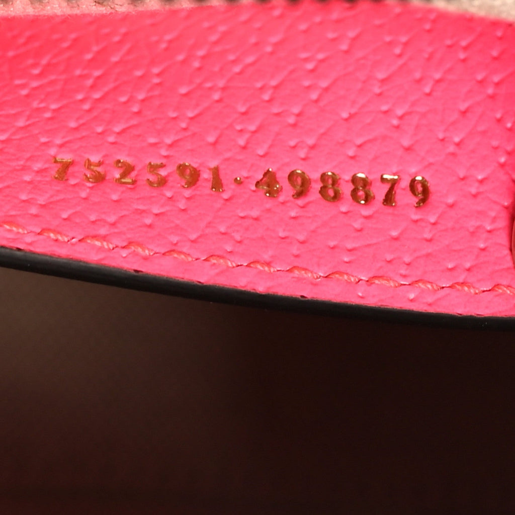 Gucci GG Supreme Monogram Textured Dollar Calfskin Web Ophidia Small Crossbody Bag Beige Ebony Fuchsia