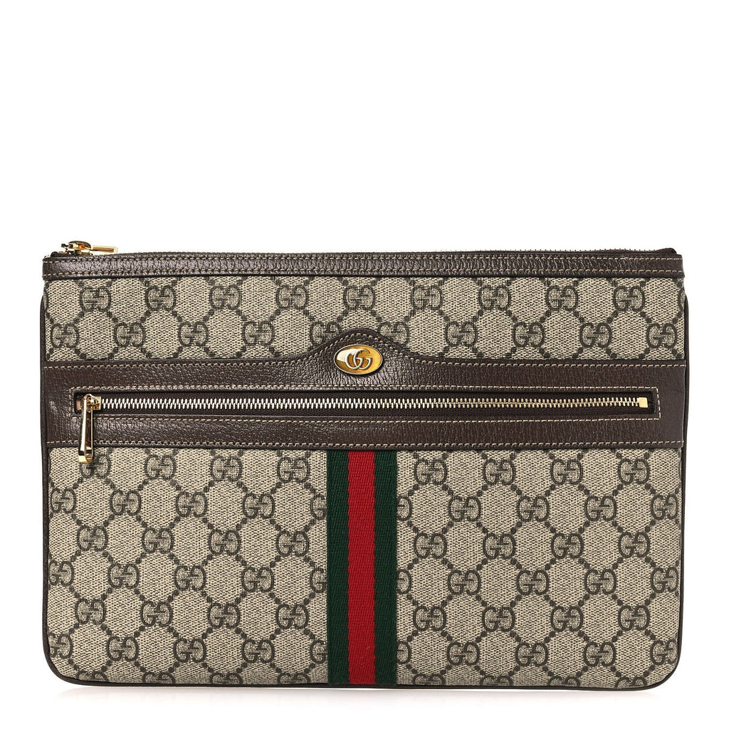 Gucci GG Supreme Monogram Large Ophidia Pouch Clutch Brown