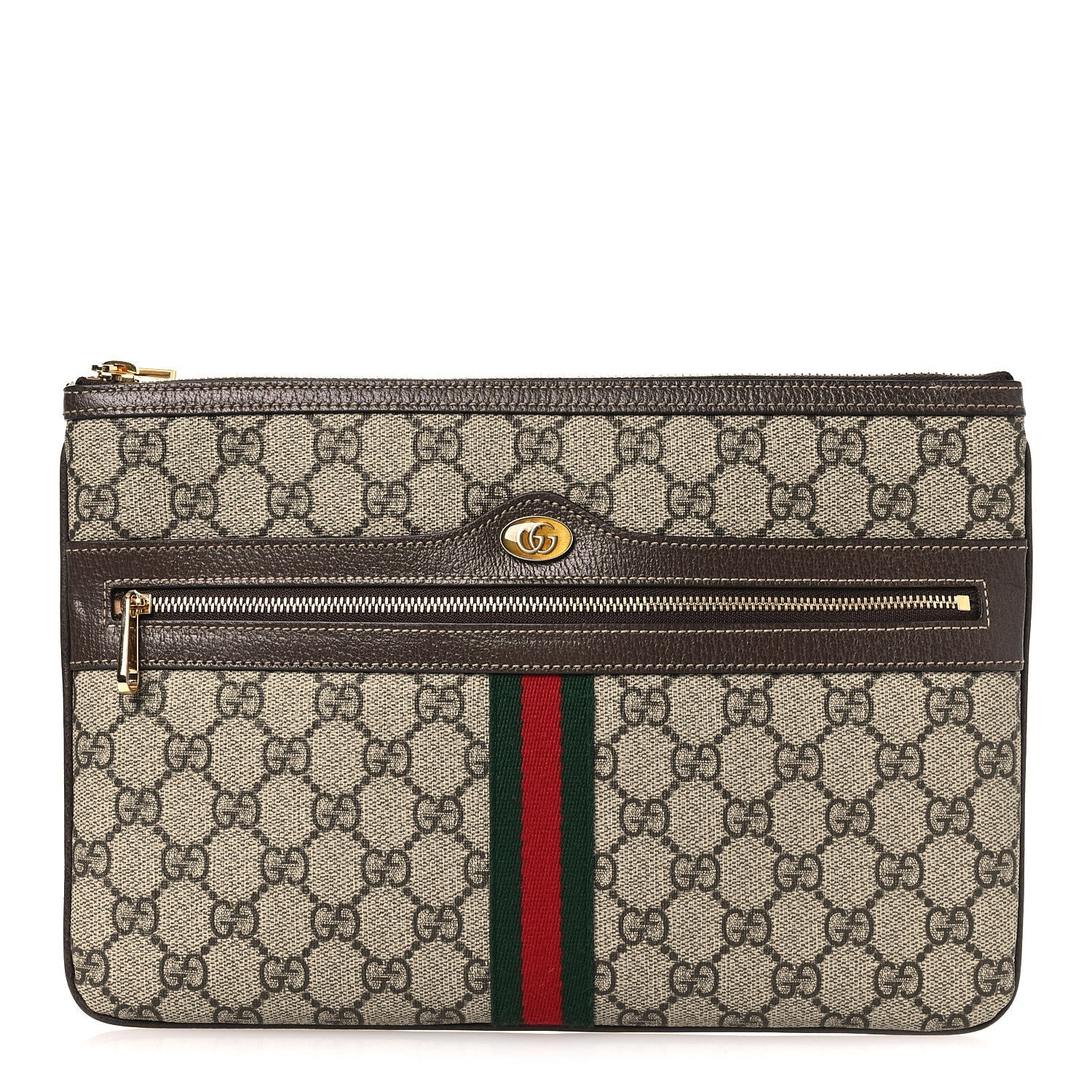 Gucci GG Supreme Monogram Large Ophidia Pouch Clutch Brown