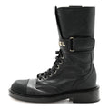 Chanel Shiny Calfskin Lace Up Combat Boots 37 Black