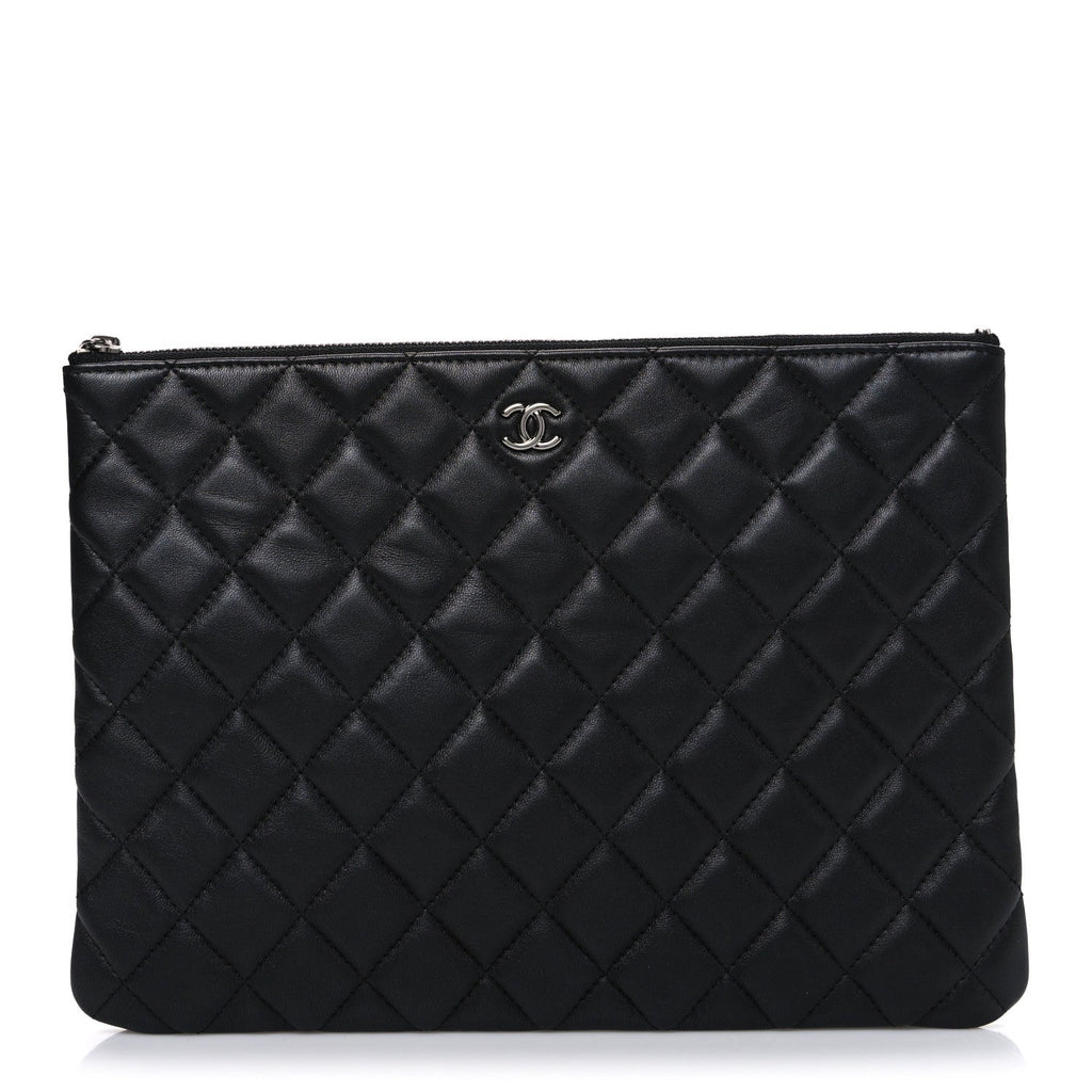 Lambskin Quilted Medium Cosmetic Case Black