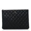Lambskin Quilted Medium Cosmetic Case Black