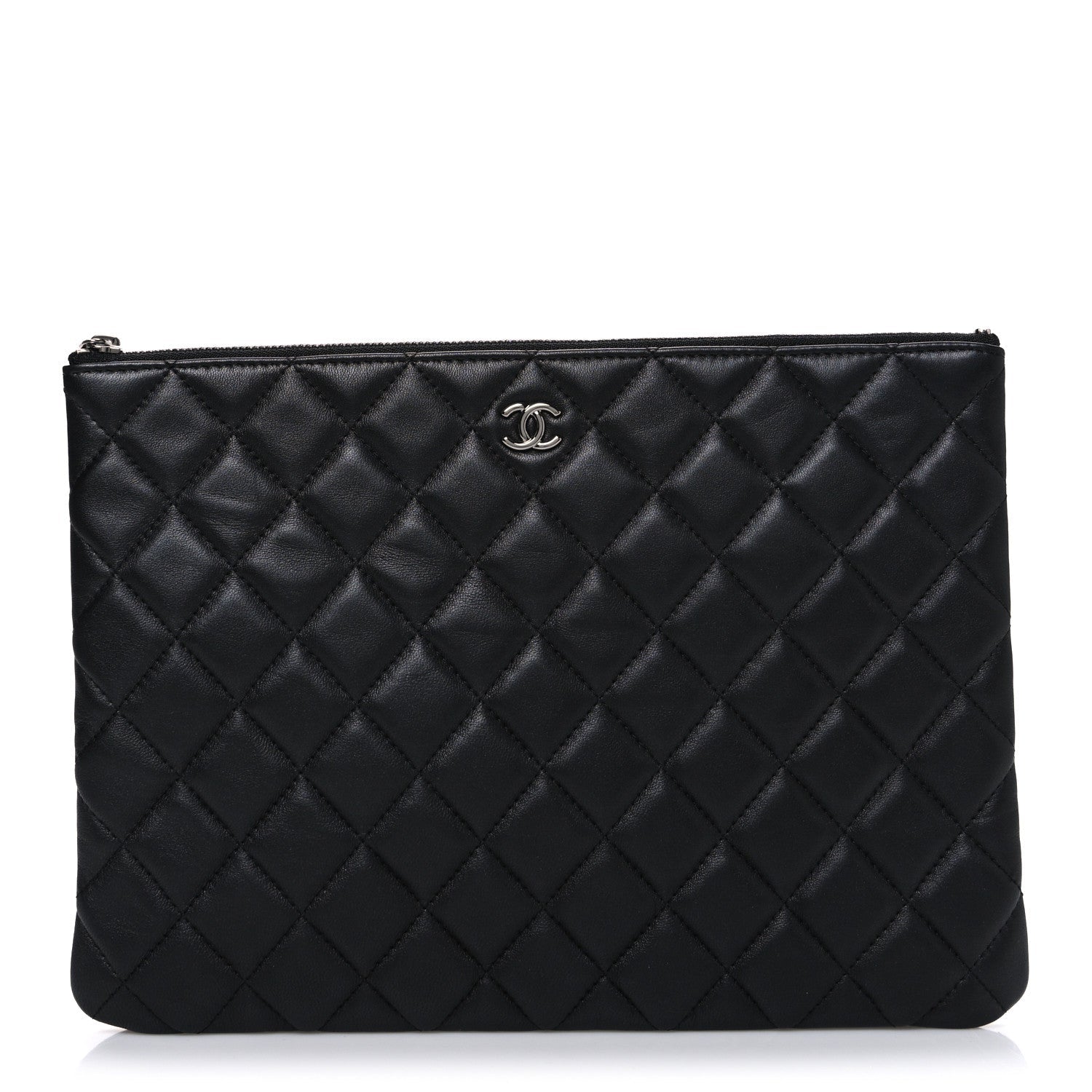 Lambskin Quilted Medium Cosmetic Case Black