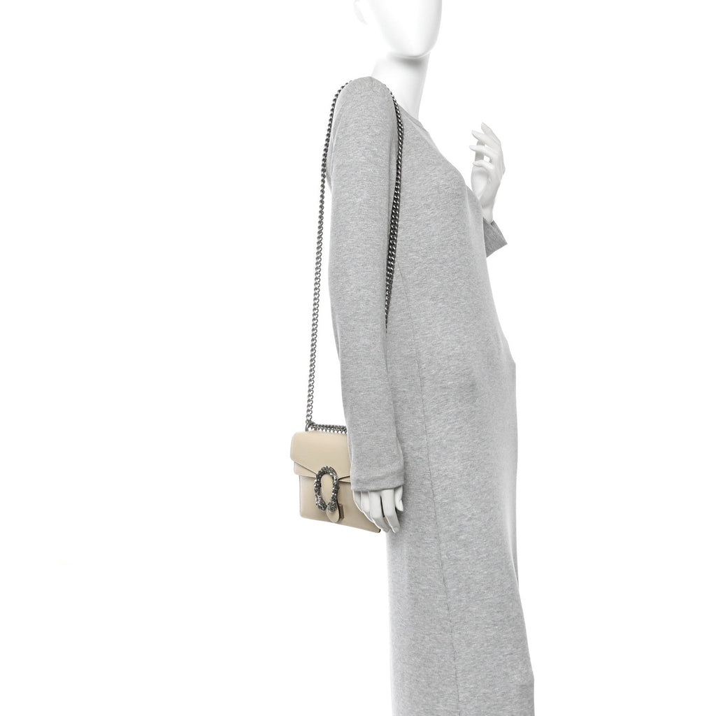 Gucci Textured Calfskin Crystal Mini Dionysus Shoulder Bag Mystic White