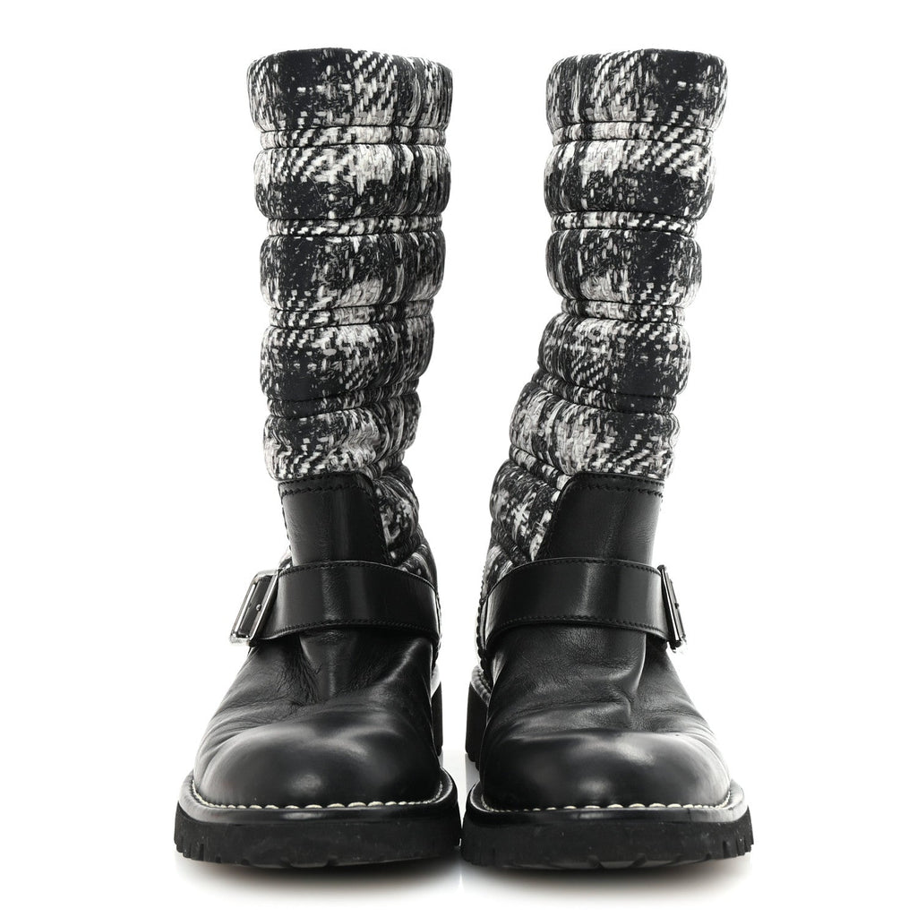 Calfskin Tweed Nylon Printed Boots 38 Black